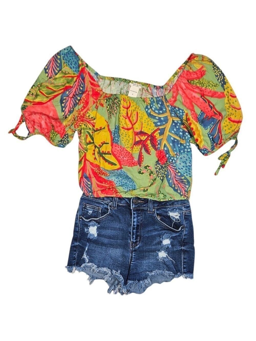 Women’s Summer Outfit Set – Christian Siriano Top S + Wax Jean Distressed Shorts